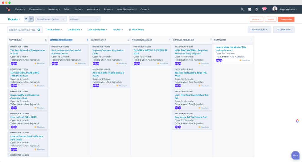 HubSpot Service Hub Screenshot