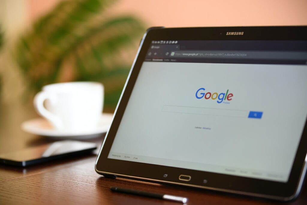 google search on tablet screen
